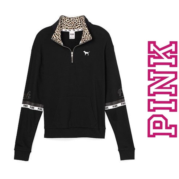 Victoria's Secret PINK | Black & Cheetah Quarter Zip Pullover | Size Extra Small - Picture 1 of 9